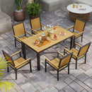 Outsunny 6 Seater Aluminium Garden Dining Set with Stackable Chairs, Natural
