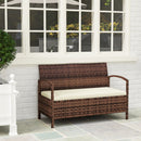 Outsunny Rattan Garden Bench w/ 125L Storage, Cushioned Outdoor Bench