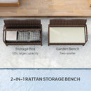 Outsunny Rattan Garden Bench w/ 125L Storage, Cushioned Outdoor Bench