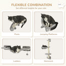 PawHut Four-Piece Cat Wall Furniture w/ Hammock, Ladder, Platforms, Steps - Grey