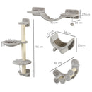 PawHut Four-Piece Cat Wall Furniture w/ Hammock, Ladder, Platforms, Steps - Grey