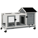 PawHut Wooden Rabbit Hutch, Small Animal House w/ Wheels, Removable Tray