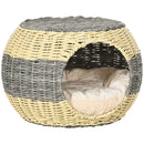 PawHut Wicker Cat House, Rattan Raised Cat Bed w/ Soft Cushion, ?40 x 30cm