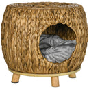 PawHut Rattan Cat House Stool for Rest w/ Soft Cushion 44 x 43 x 41cm