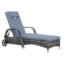 Outsunny  Rattan Sun Lounger  w/ Cushion -  Grey