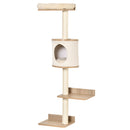 PawHut Wall-Mounted Cat Tree Shelter w/ Condo Bed Scratching Post Light Beige