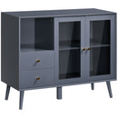 HOMCOM Modern Sideboard, Glass Door Buffet Cabinet with 2 Drawers, Grey