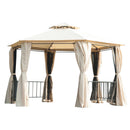 Outsunny 3 x 3(m) Gazebo Canopy 2 Tier Patio Shelter Steel for Garden Beige