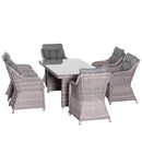 Outsunny 7 PCS Patio Rattan Dining Set with Tempered Glass Table and Cushions