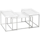 HOMCOM Coffee Table Set of 3 W/ Steel Frame, High Gloss Nest of Tables, White
