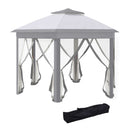 Outsunny 4x4m Hexagon Gazebo w/ Metal Frame Mesh Curtains Outdoor Garden, Grey