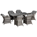 Outsunny 7 PCs Patio Rattan Dining Set w/ Tempered Glass & Umbrella Hole Table