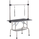 PawHut Metal Adjustable Dog Grooming Table Rubber Top 2 Safety Slings Mesh Black