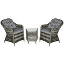 Outsunny 3 PCS Aluminium Rattan Bistro Set with Soft Cushions & Glass Top