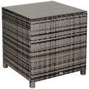 Outsunny Side Table Furniture Tempered Glass Garden Patio Wicker Mixed Grey