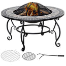 Outsunny Firepit Fire Bowl W/ Grill Spark Screen Cover Fire Poker Bonfire Patio