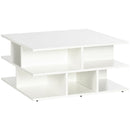 HOMCOM Square Modern 2-Tier Coffee Table with Multiple Storage Shelves White