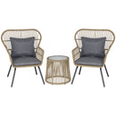 Outsunny 3 PCS Webbed PE Rattan Outdoor Patio Set w/ Cushions Steel Frame Brown