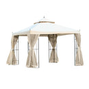 Outsunny 3 x 3(m) Garden Gazebo Double Top Gazebo Canopy w/ Mesh Cream White
