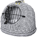 Wicker Cat Basket W/ Mat Handle Kitten Pussy Enclosed Bed Portable - Grey