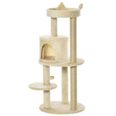 PawHut 4 Tiers 104cm Cat Tree w/ Scratching Posts Perches  Hanging Ball, Beige