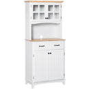 HOMCOM Coastal Kitchen Cupboard Storage Cabinet w/ Drawer Microwave Counter