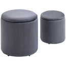 HOMCOM Modern Fabric Storage Ottoman with Removable Lid, Set of 2, Grey
