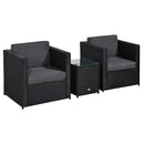 Outsunny 3Pcs Patio 2 Seater Rattan Sofa Garden Furniture Set Coffee w/ Cushions