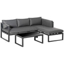 Outsunny 3 PCs L-shape Garden Corner Sofa Set with Padded Cushions, Aluminium