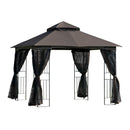 Outsunny 3 x 3(m) Gazebo Canopy Outdoor Garden w/ Mesh Curtains Shelves Coffee