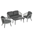 Outsunny 4 Piece Rattan Patio Sofa Set w/ 2 Sofa 1 Loveseat & Coffee Table