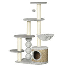 PawHut Multi Level Cat Tree w/ Scratching Post, Cat House and Bed - Light Grey