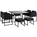 Outsunny 9pc Patio Rattan Furniture Set Outdoor Wicker Dining Set w/ Footstool