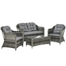Outsunny 4 PCs Rattan Wicker Sofa Set Outdoor Conservatory Furniture w/ Cushion