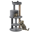 PawHut 4 Tiers 104cm Cat Tree w/ Scratching Posts Perches  Hanging Ball, Beige