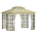 Outsunny 3.7 x 3(m) Patio Gazebo Garden Shelter w/ Mosquito Netting, Beige