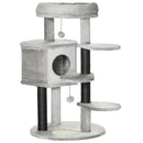PawHut Cat Tree Cat Tower w/ Ramp, Bed, Cat House, Toy Ball - Light Grey