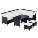 Outsunny Rattan Corner Sofa Set with Table and Footstools - Black