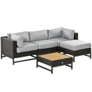 Outsunny Rattan Corner Sofa, Rattan Garden Furniture Wood Grain Plastic Table