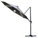 Outsunny 3(m) LED Cantilever Parasol Outdoor with Base Solar Lights Grey