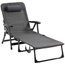 Outsunny Folding Chaise Lounge, Garden Lounger Headrest Cup Holder, Dark Grey