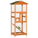 PawHut Wooden Bird Cage Outdoor Aviary for Finches w/ Removable Tray - Orange