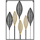 HOMCOM 3D Metal Wall Art Leaves for Home Decor, Hanging Wall Sculpture, Black