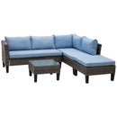 Outsunny 4 PCs Rattan Wicker Set 2 Cushioned Double Sofa Footstool Coffee Table