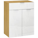 HOMCOM High Gloss Storage Cabinet w/ Drawer Double Door Cupboard White Natural