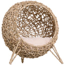 PawHut Rattan Elevated Cat House Kitten Bed Pet Furniture w/ Cushion Natural