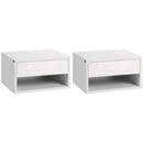 HOMCOM Floating Bedside Table Set of 2 Wall Mounted Nightstand W/ Drawer White