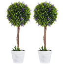 HOMCOM Set of 2 Potted Artificial Plants Ball Tree with Lavender Flowers, 60cm