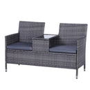 Outsunny Rattan Garden Bench w/ Centre Table 2-Seater -  Grey