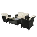Outsunny 4 PCS Outdoor Patio Furniture Wicker Chair Set Coffee Table w/ Cushions